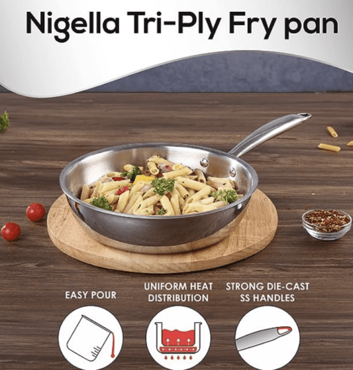 Wonderchef Nigella Tri-ply Stainless Steel 24 cm Fry Pan | 1.1 Litre | 2.6mm Thickness | with Induction Base | Compatible with All cooktops | Riveted Cool-Touch Handle | 10 Year Warranty - Image 2